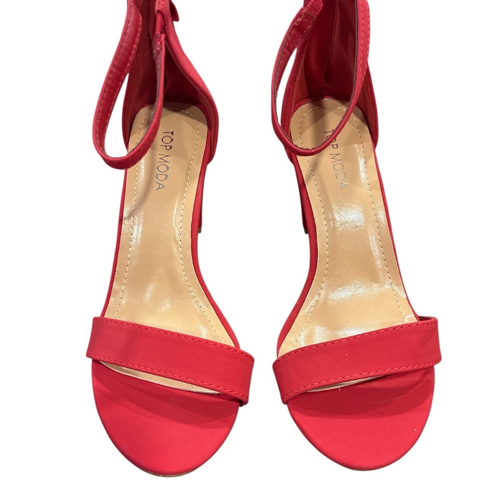 TOP Moda Red Ankle Strap Open-Toe Heels